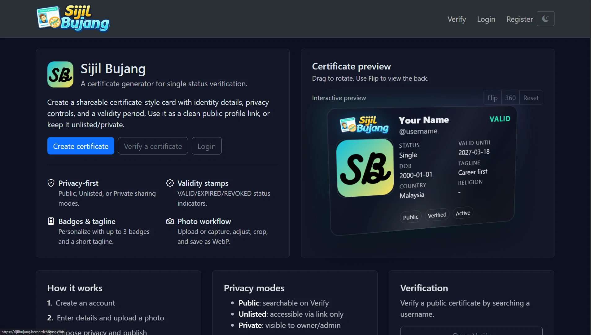 Sijil Bujang website preview
